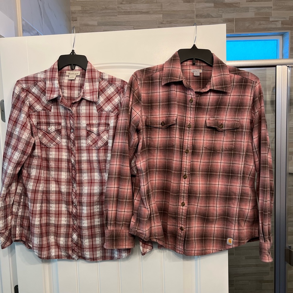 2 Ladies Plaid shirts, Size Large